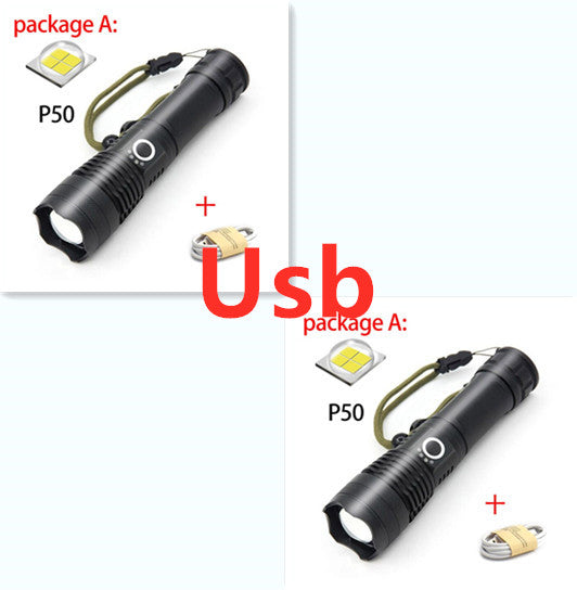 Linterna aluminio resistente al agua Led Zoom telescópico P50 con carga USB
